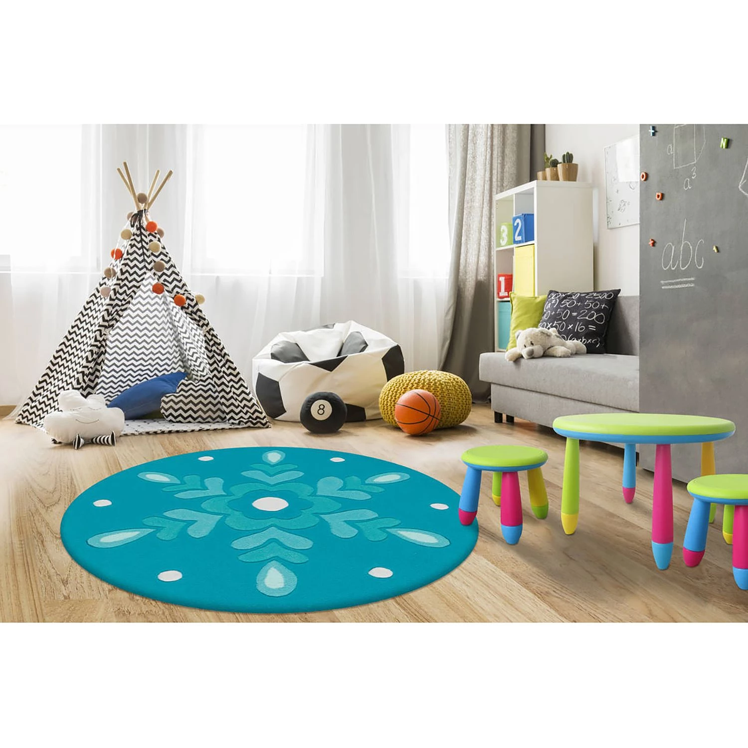 Arte Espina Tapis enfant Joy Mandala I - Fibres synthétiques - Bleu pétrole - Diamètre : 130 cm 2 Arte Espina Tapis enfant Joy Mandala I - Fibres synthétiques - Bleu pétrole - Diamètre : 130 cm – Image 2