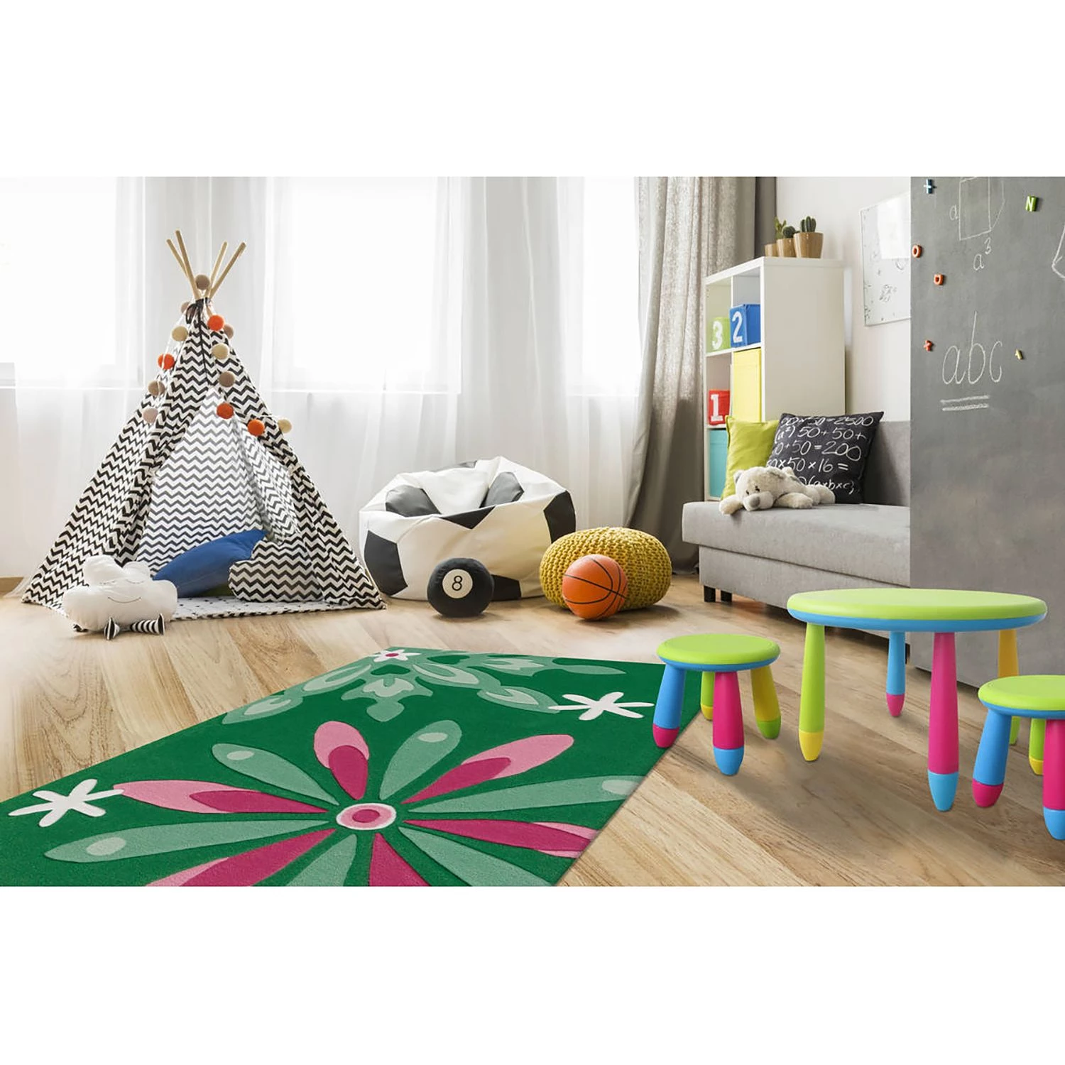 Arte Espina Tapis enfant Joy Spirit II - Fibres synthétiques - Vert foncé / Rose vif 2 Arte Espina Tapis enfant Joy Spirit II - Fibres synthétiques - Vert foncé / Rose vif – Image 2