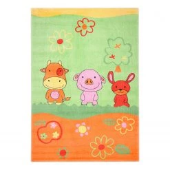 THEKO die markenteppiche Tapis enfant Mamba Animals - Tissu - Vert / Orange - 90 x 160 cm