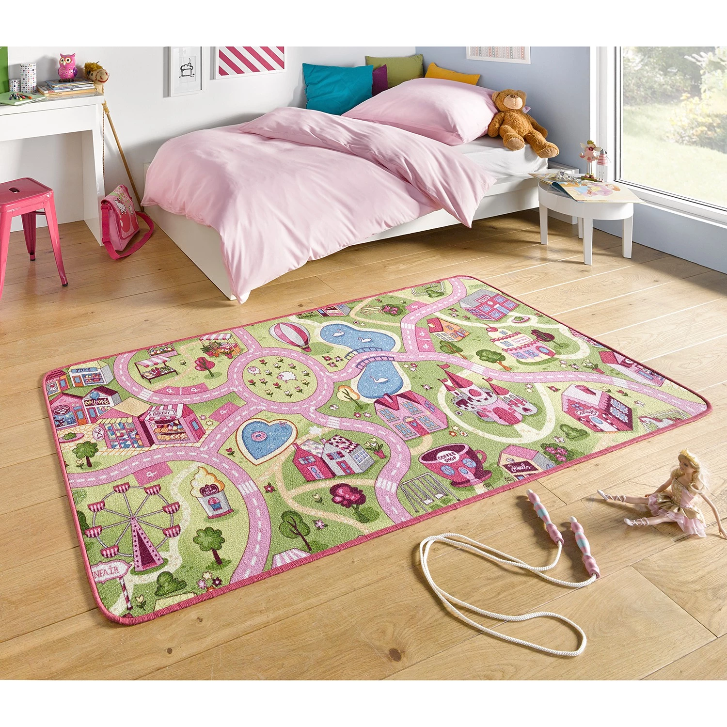 Hanse Home Tapis enfant Sweet Town - Tissu mélangé - Vert / Rose - 90 x 200 cm 2 Hanse Home Tapis enfant Sweet Town - Tissu mélangé - Vert / Rose - 90 x 200 cm – Image 2