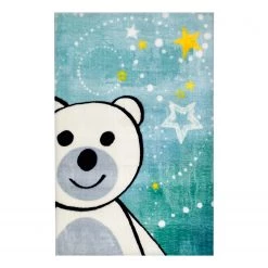Obsession Tapis enfant My Bear - Fibres synthétiques - Turquoise / Crème - 90 x 130 cm