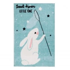 Obsession Tapis enfant My Bunny - Fibres synthétiques - Turquoise / Blanc - 90 x 130 cm