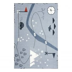 Happy Rugs Tapis enfant Carte au trésor - Fibres synthétiques - Gris pigeon - 100 x 160 cm
