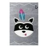 Svanhilde Tapis enfant Raton laveur Mukki - Microfibre - Gris / Noir