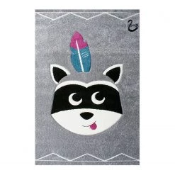 Svanhilde Tapis enfant Raton laveur Mukki - Microfibre - Gris / Noir