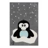 Svanhilde Tapis enfant Pingouin Elliot - Microfibre - Gris / Noir