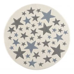 Happy Rugs Tapis enfant rond Stella - Fibres synthétiques - Crème / Gris - Diamètre : 133 cm