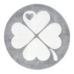 ByGraziela Tapis enfant rond Trèfle - Fibres synthétiques - Blanc gris