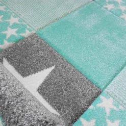 Happy Rugs Tapis enfant Starwalk - Fibres synthétiques - Gris / Vert menthe - 120 x 180 cm -Tapis enfant Soldes 1000198083 200110 11244100477 DETAILS P000000001000198083
