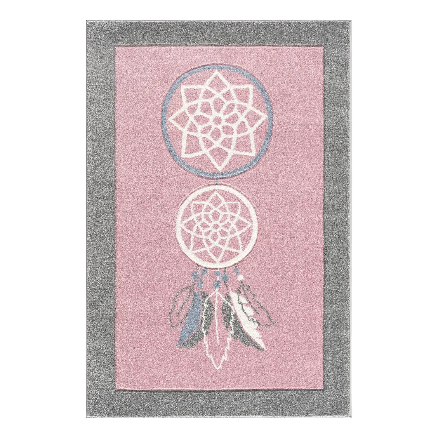 Happy Rugs Tapis enfant Attrape-rêves - Fibres synthétiques - Rose / Gris clair 1 Happy Rugs Tapis enfant Attrape-rêves - Fibres synthétiques - Rose / Gris clair
