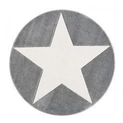 Happy Rugs Tapis enfant rond Shootingstar - Fibres synthétiques - Crème / Gris - Diamètre : 133 cm