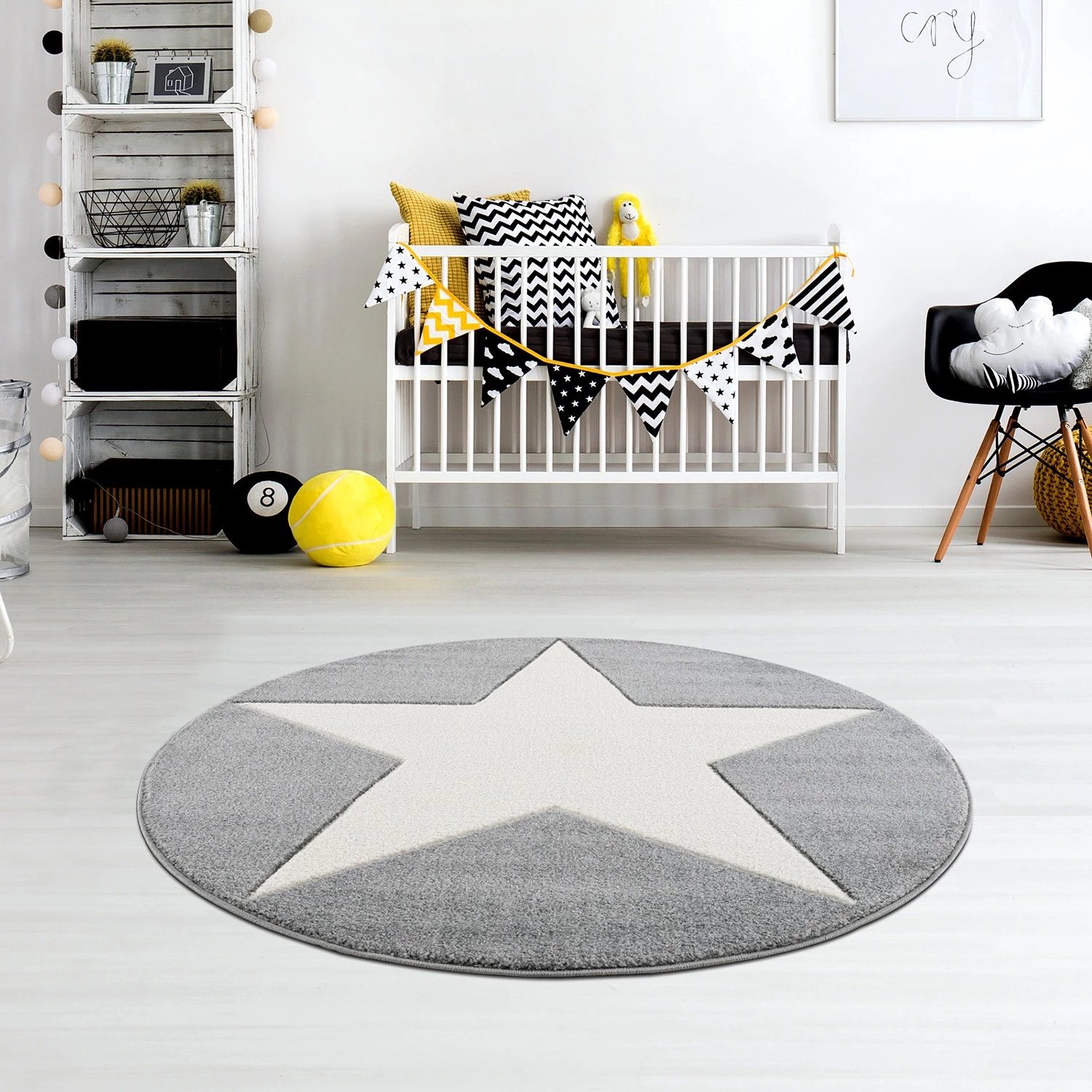 Happy Rugs Tapis enfant rond Shootingstar - Fibres synthétiques - Crème / Gris - Diamètre : 133 cm 2 Happy Rugs Tapis enfant rond Shootingstar - Fibres synthétiques - Crème / Gris - Diamètre : 133 cm – Image 2