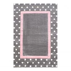 Happy Rugs Tapis enfant Point - Fibres synthétiques - Gris / Rose - 160 x 230 cm