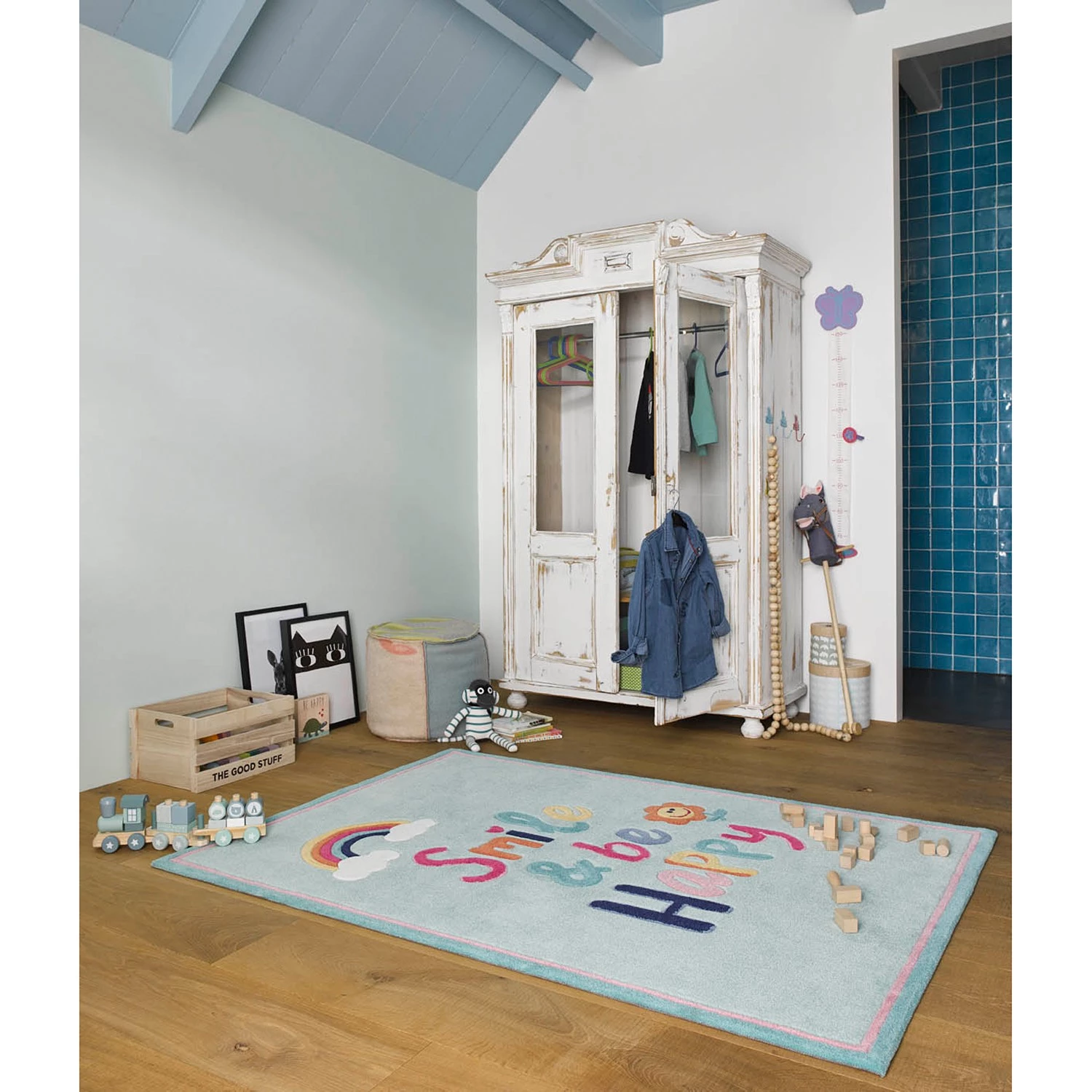 SMART KIDS Tapis enfant Happy me! - Polyester - Bleu clair - 120 x 170 cm 2 SMART KIDS Tapis enfant Happy me! - Polyester - Bleu clair - 120 x 170 cm – Image 2