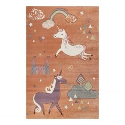 Esprit Home Tapis enfant Sunny Unicorn - Fibres synthétiques - Orange - 120 x 170 cm