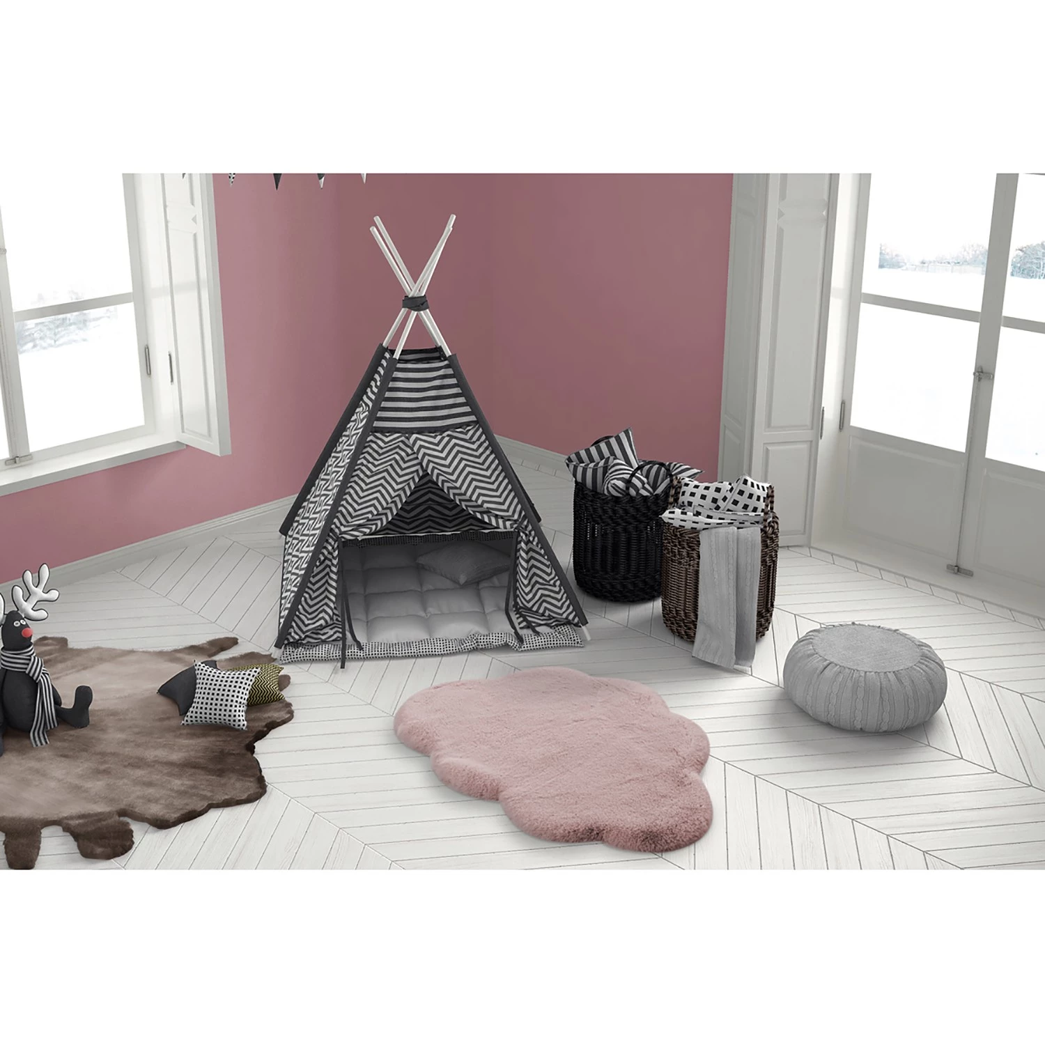 Kayoom Tapis enfant Lovely Kids 1425 Cloud - Fibres synthétiques - Rose 2 Kayoom Tapis enfant Lovely Kids 1425 Cloud - Fibres synthétiques - Rose – Image 2