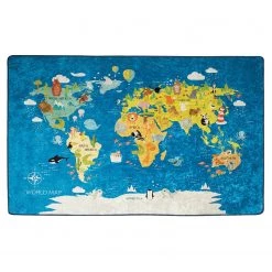 Top Square Tapis enfant World Map - Velours - Multicolore - 200 x 290 cm