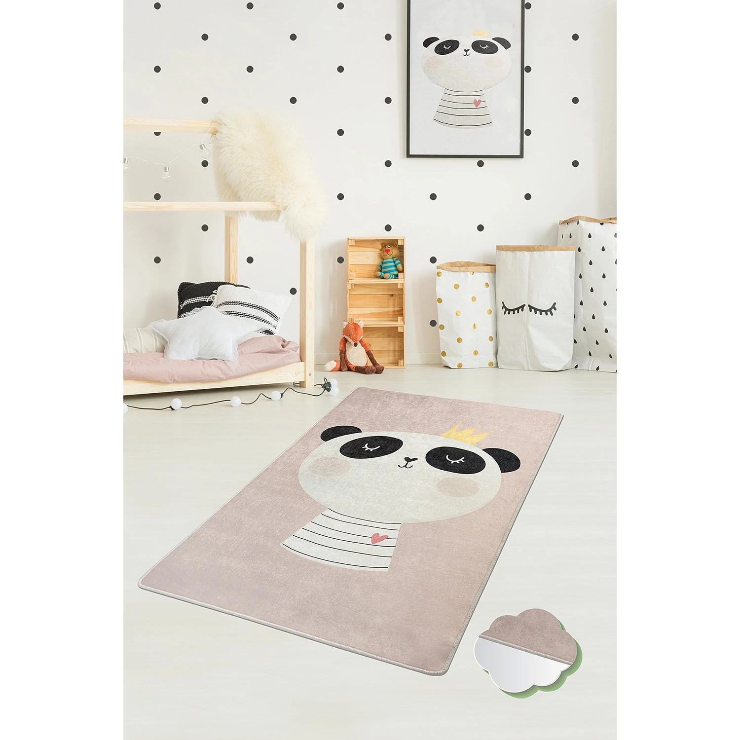 Top Square Tapis enfant King Panda - Velours - Rosa - 140 x 190 cm 2 Top Square Tapis enfant King Panda - Velours - Rosa - 140 x 190 cm – Image 2