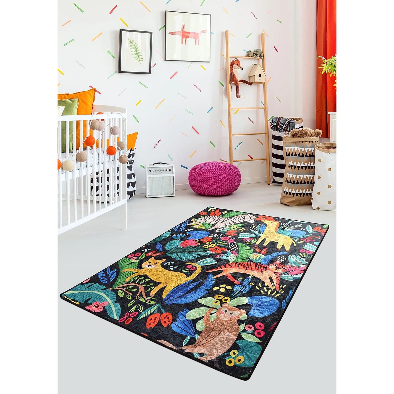 Top Square Tapis enfant Zoo - Velours / Polyester - Multicolore 2 Top Square Tapis enfant Zoo - Velours / Polyester - Multicolore – Image 2