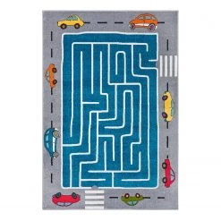 Hanse Home Tapis enfant Labyrinth Race - Polypropylène thermobouclé - Bleu / Blanc / Gris - 120 x 170 cm