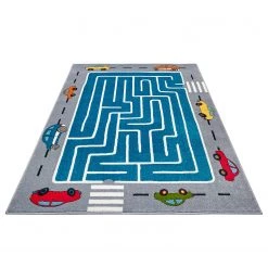 Hanse Home Tapis enfant Labyrinth Race - Polypropylène thermobouclé - Bleu / Blanc / Gris - 120 x 170 cm -Tapis enfant Soldes 1000360937 220726 030 DETAILS P000000001000360937